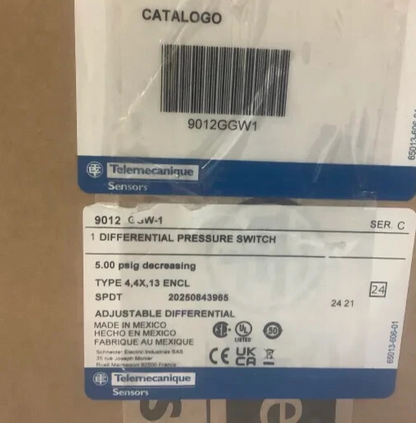 Telemecanique 9012 GGW-1 Differential Pressure Switch Type 4,4X, 13 ENCL, SPDT