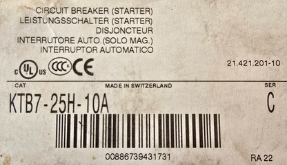 Sprecher+Schuh KTB7-25H-10A KT7 Motor Circuit Protector 10A