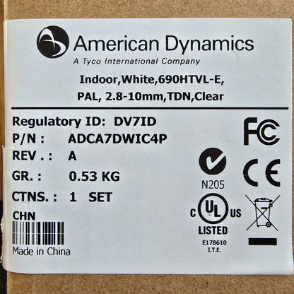 American Dynamics ADCA7DWIC4P Indoor Mini-Dome Camera White PAL (NEW In Box)