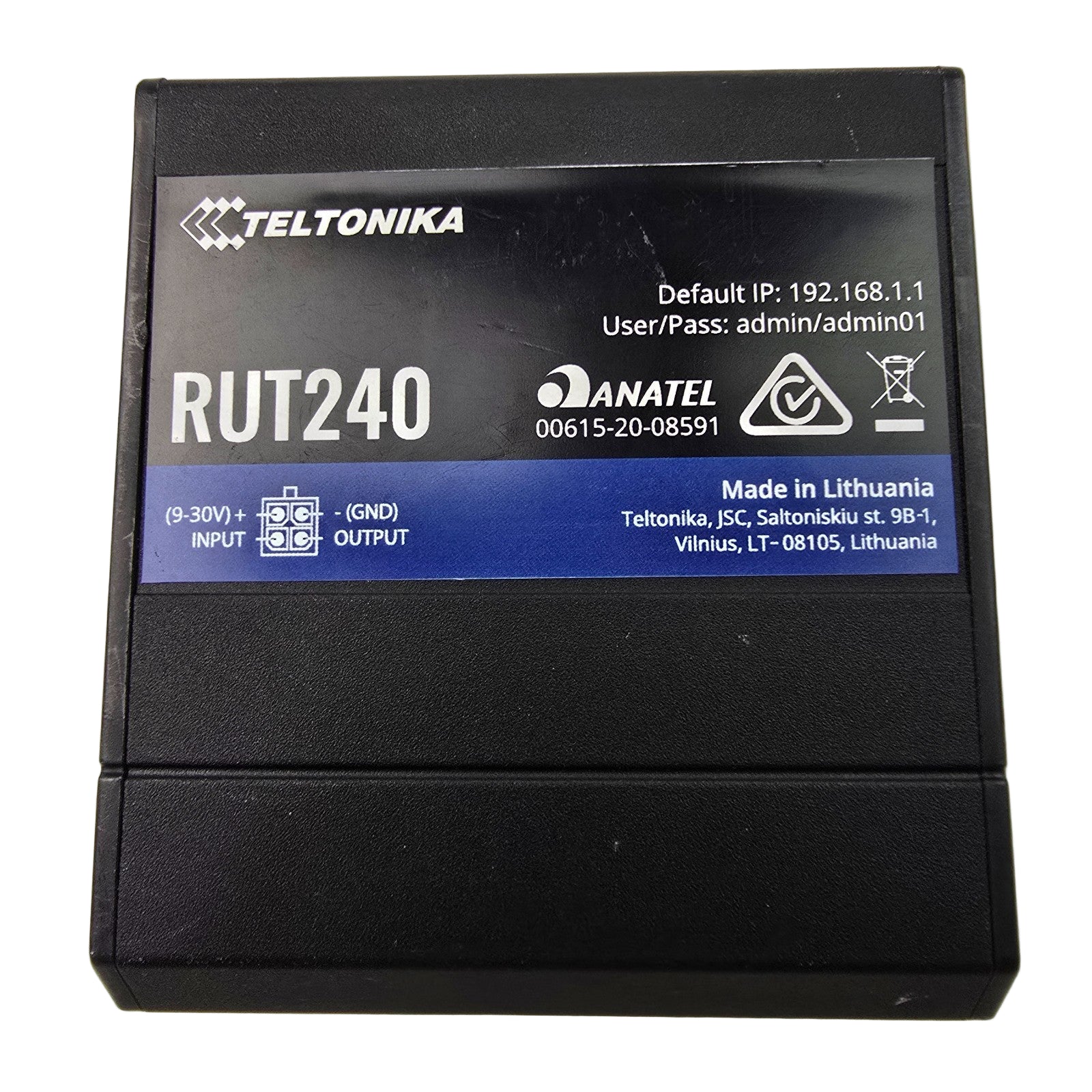 Teltonika RUT240 device with label on a white background