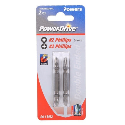 [10 Packs] Powers SB-PH2PH2X60DEC Double Ended #2 Phillips 60mm Bit Magnetic