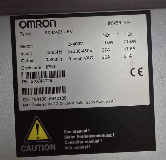 OMRON SX-D4011-EV VSD 11 kW 400 VAC 3P IP54 V/f Control With EMC Filter