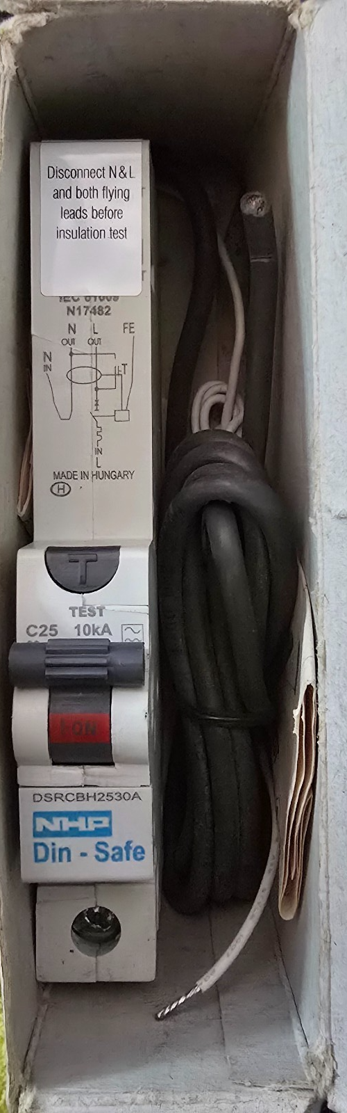 NHP DSRCBH2530A DIN-T RCD w/ Overcurrent 10kA 25A 1Pole N C Curve 30mA Type A