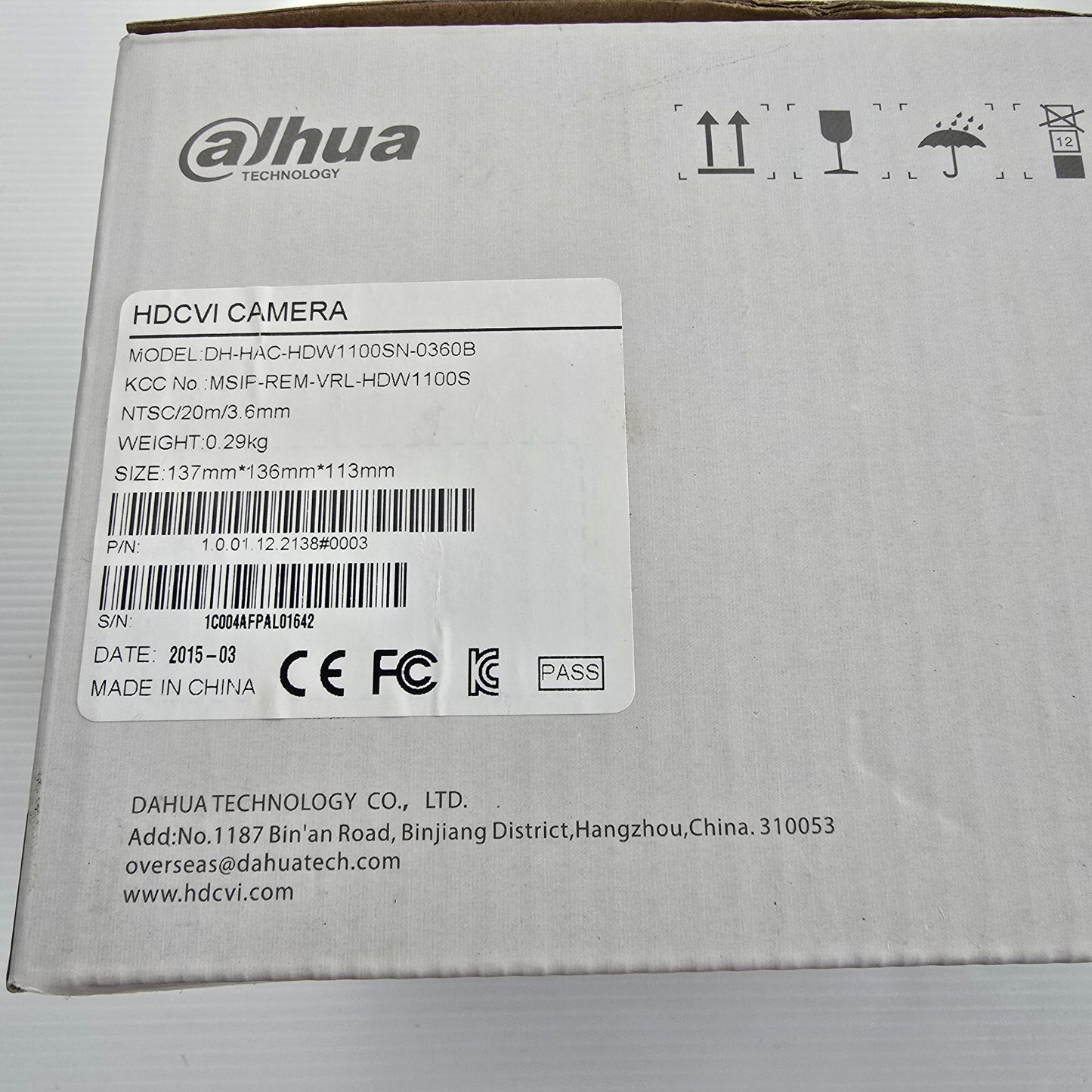 Dahua DH-HAC-HDW1100SN-0360B HDCVI 1MP 720p HD CCTV dome camera NV (NEW)