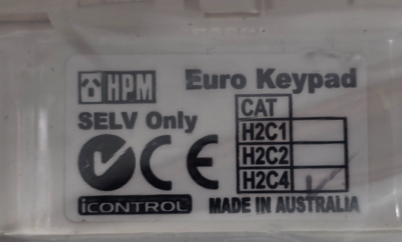 HPM H2C4U iControl 4 button Euro keypad SELV Only (NEW In Box)