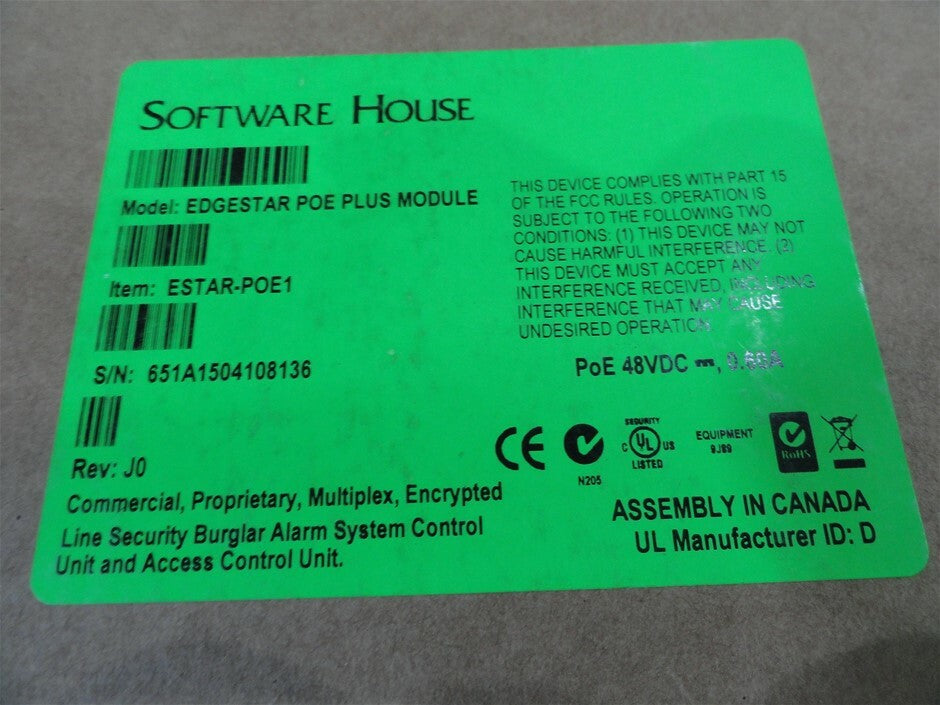 Software House ESTAR-POE1 Edgestar Poe Plus Module PoE 48VDC Rev J0