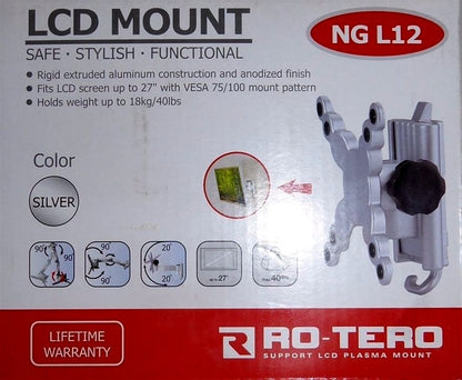 RO-TERO NGL12 LCD VESA Monitor TV Wall Mount Secure Support Bracket (New In Box)