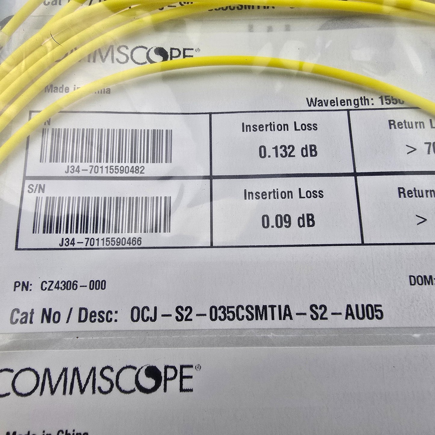 COMMSCOPE CZ4306-000 Fiber Optic Patch Cord Simplex SC/APC yellow 3.5m (NEW)