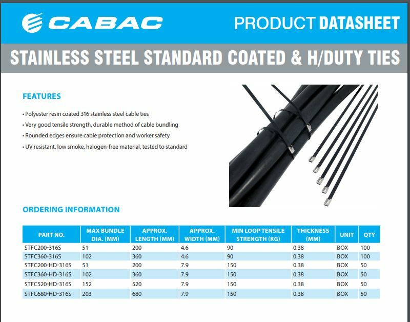 Cabac STFC200-316S Fully Coated 316 Stainless Steel Cable Ties 200mm (Box 100)