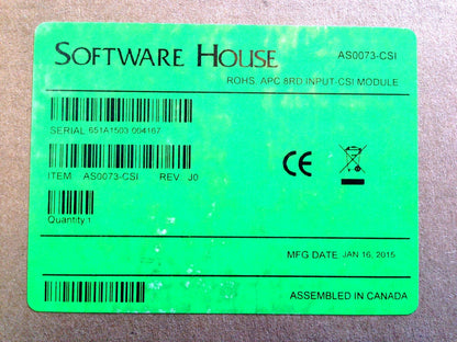 SOFTWARE-HOUSE AS0073-CSI I8-Csi Eight Input Reader Bus  ALARM (New In Box)