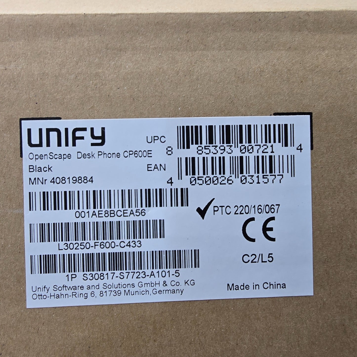 Unify L30250-F600-C433 OpenScape Desk Phone CP600E Black (NEW In Box)