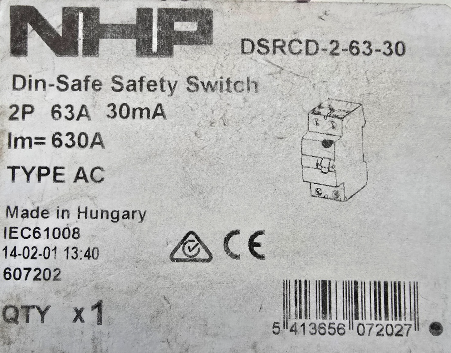 NHP Terasaki DSRCD26330 DIN-T RCCB 1P+N 63A 30MA TYPE AC (NEW In Box)