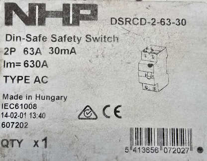 NHP Terasaki DSRCD26330 DIN-T RCCB 1P+N 63A 30MA TYPE AC (NEW In Box)