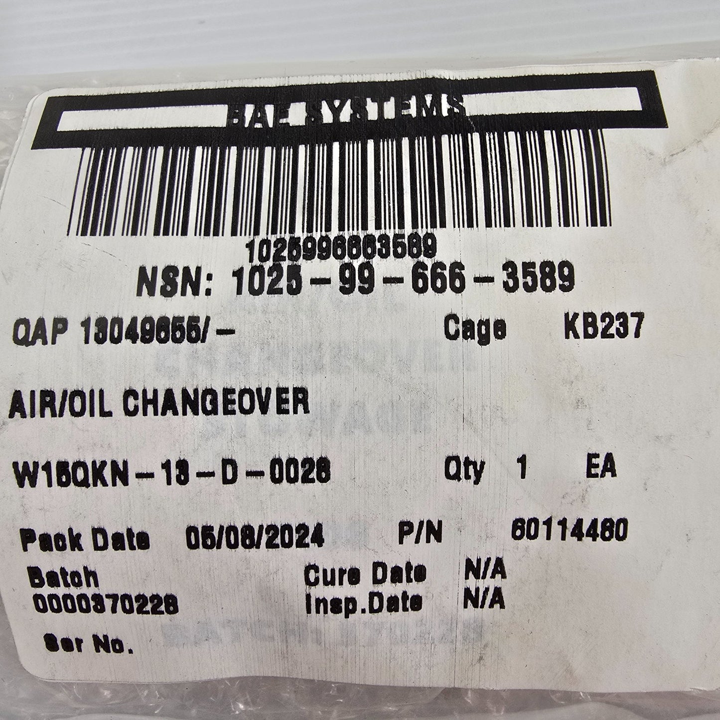 BAE 1025-99-666-3589 Air/Oil Changeover Stowage 19200-13049655 MFR-2W693 (NEW)