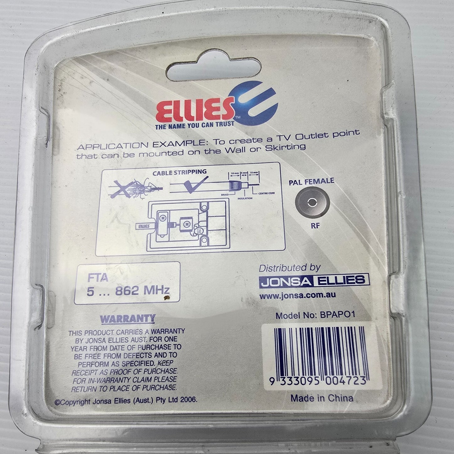 JONSA ELLIES BPAPO1 SKIRTING OUTLET PAL RF FEMALE Screw & Saddle (NEW Sealed)