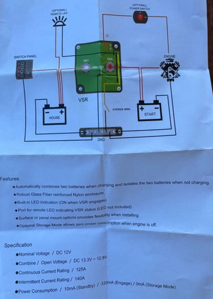 KT Cables KTVSR135 Dual Sensing Voltage Relay VSR-2008 12V 125A (NEW In Box)