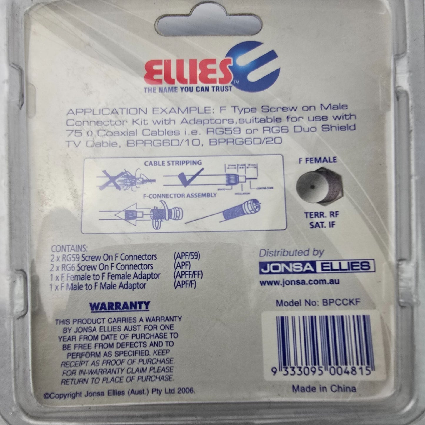 JONSA ELLIES BPCCKF SCREW ON F CONNECTOR MALE KIT (NEW Sealed)
