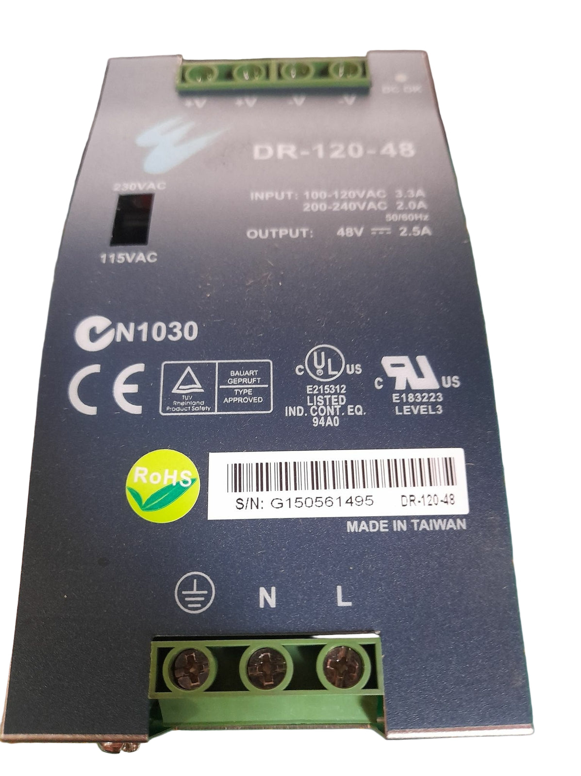 DR-120-48 120W/2.5A DIN-Rail 48VDC Industrial Power Supply