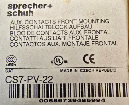 Sprecher+Schuh CS7-PV-22 CS7 Auxiliary Contact 2N/O 2N/C Top Mount (NEW In Box)