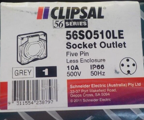 CLIPSAL 56SO510LE 56 Series Socket Outlet Surface 5PIN Round 10A Less Enclosure