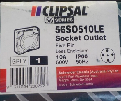 CLIPSAL 56SO510LE 56 Series Socket Outlet Surface 5PIN Round 10A Less Enclosure