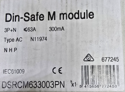 NHP DSRCM633003PN RCD DIN-SAFE CLIP ON 3P+N 63A 300mA TYPE AC (NEW In Box)
