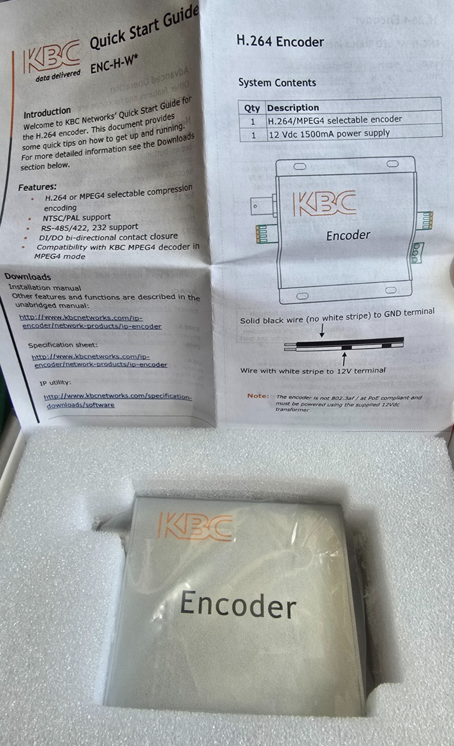 KBC NCGDKBC12090009WE ENC-H-W Encoder H.264/MPEG4 selectable (NEW In Box)