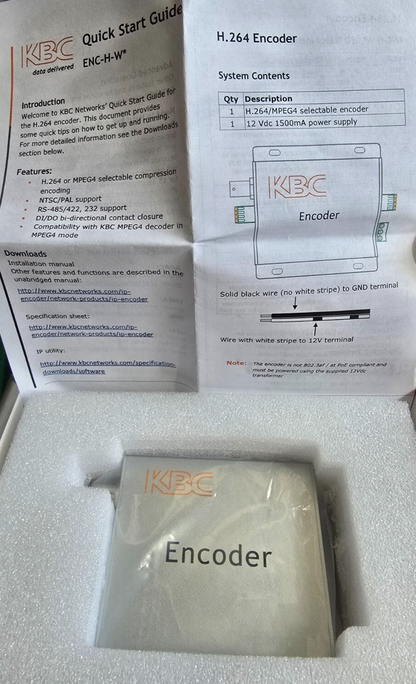KBC NCGDKBC12090009WE ENC-H-W Encoder H.264/MPEG4 selectable (NEW In Box)