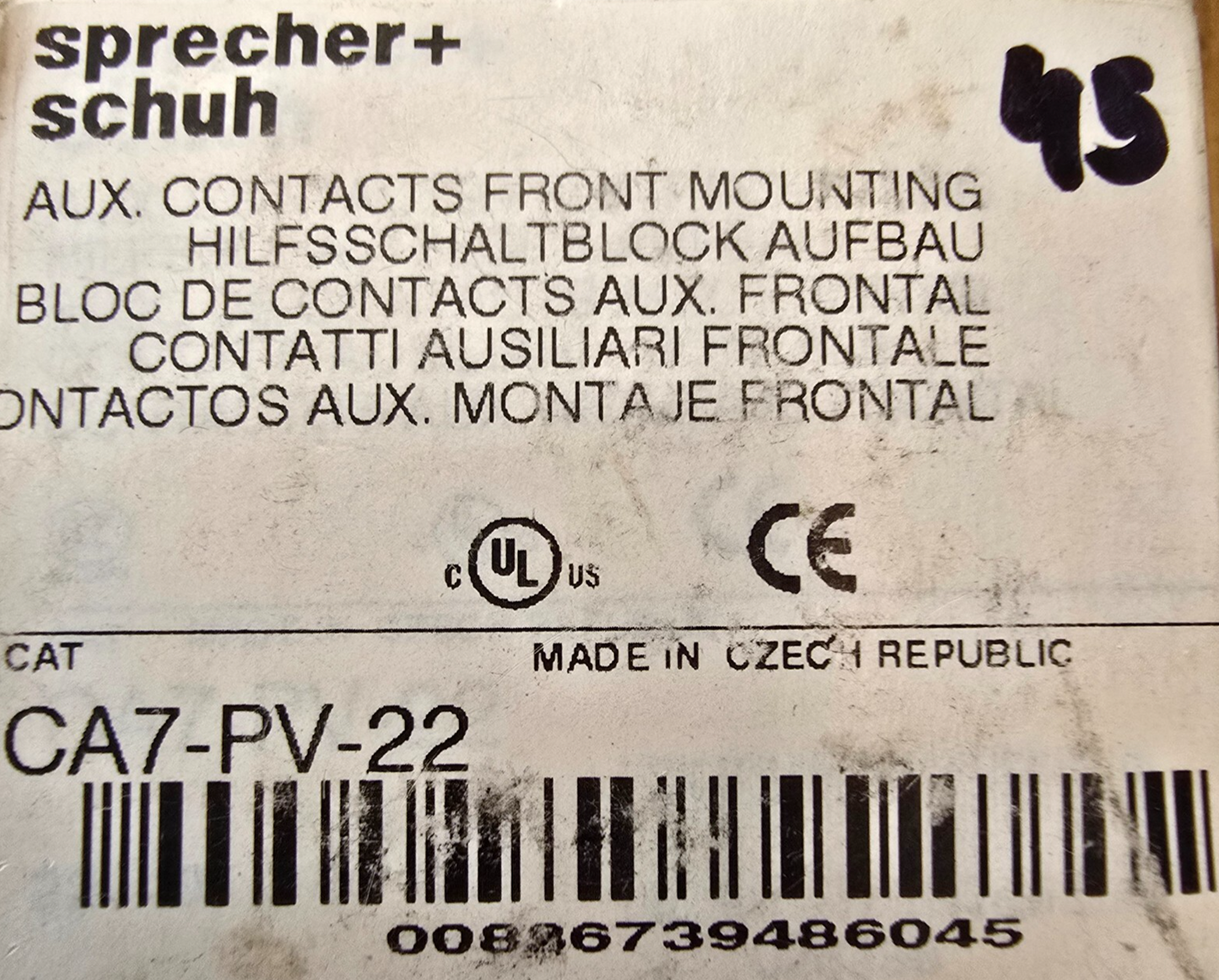 Sprecher+Schuh CA7-PV-22 CS7 Auxiliary Contact 2N/O 2N/C Top Mount (NEW In Box)