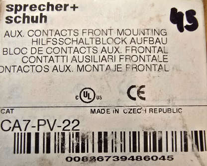 Sprecher+Schuh CA7-PV-22 CS7 Auxiliary Contact 2N/O 2N/C Top Mount (NEW In Box)