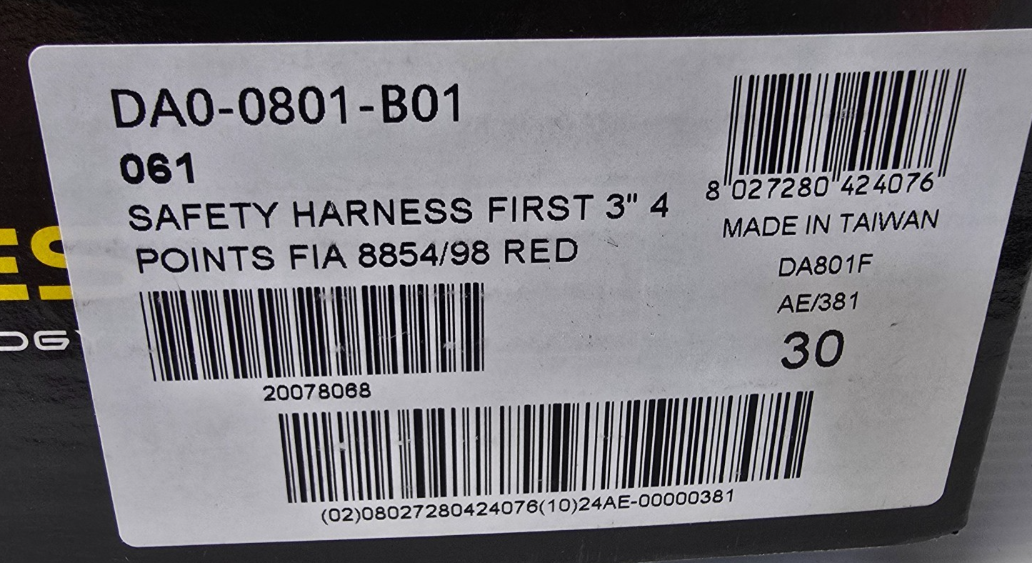 OMP DAO-0801-B01 4 Points Safety Harness 3" FIA 8854/98 Red (NEW In Box)
