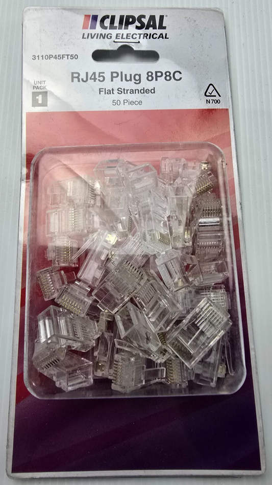 CLIPSAL 3110P45FT50 Plug for Flat Cable, Actassi, 50 Pack, RJ45 8P8C NEW Sealed