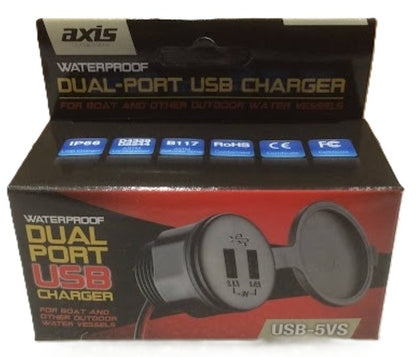 Axis USB-5VS Waterproof Dual USB Charger 12V 3.1A IP66 Marine (NEW In Box)