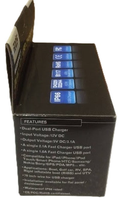 Axis USB-5VS Waterproof Dual USB Charger 12V 3.1A IP66 Marine (NEW In Box)