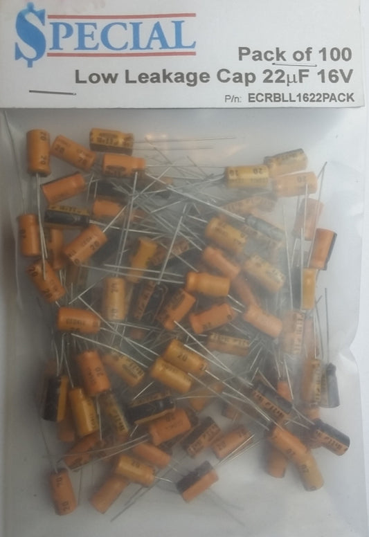 [2 Packs of 100] 200x Capacitors ECRBLL1622 Low Leakage 22uF 16V Electronics