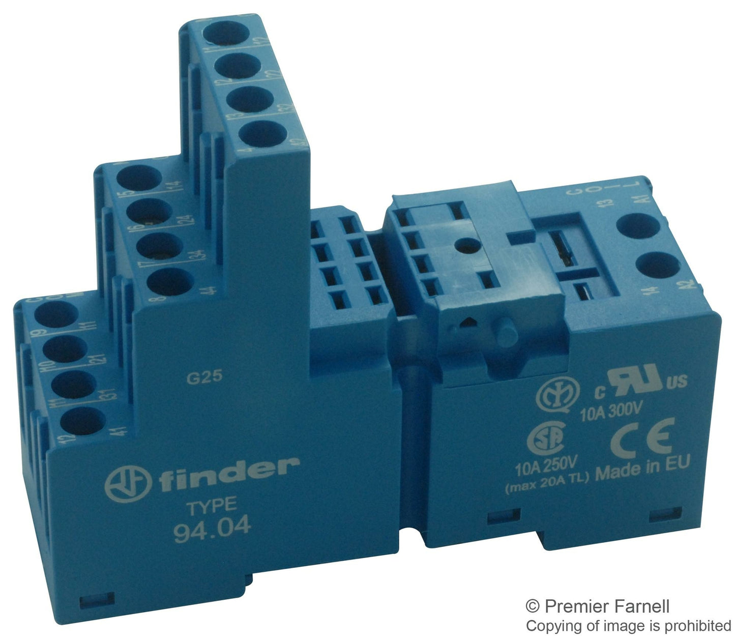 Finder 94.04 Relay Socket 250V 10A for 55.32 and 55.34 Series DIN Rail Screw 14p