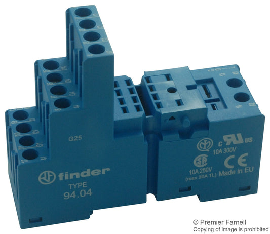 Finder 94.04 Relay Socket 250V 10A for 55.32 and 55.34 Series DIN Rail Screw 14p