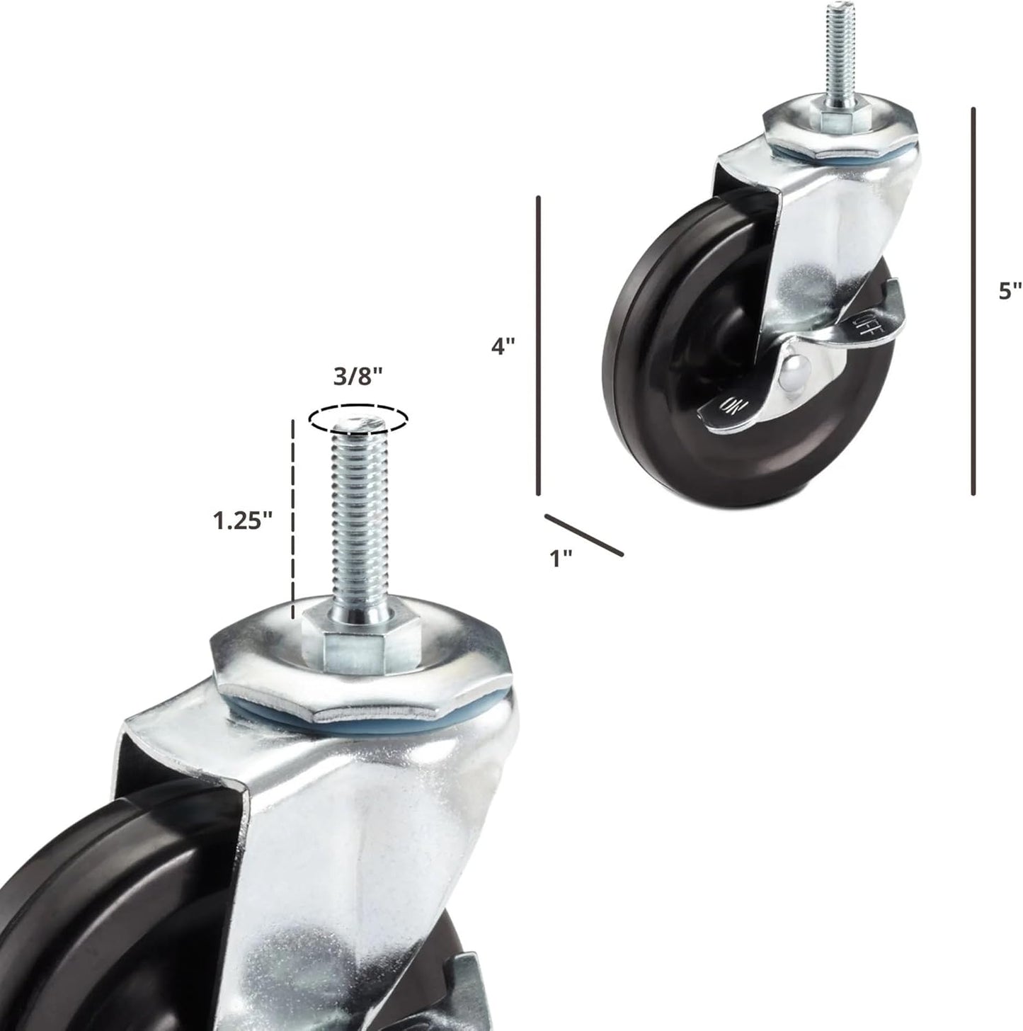 Trinity ZSV-99-018-4010 [Set of 4] 4" Swivel Castor Wheels TBF-9910-1 TBF-9909-1