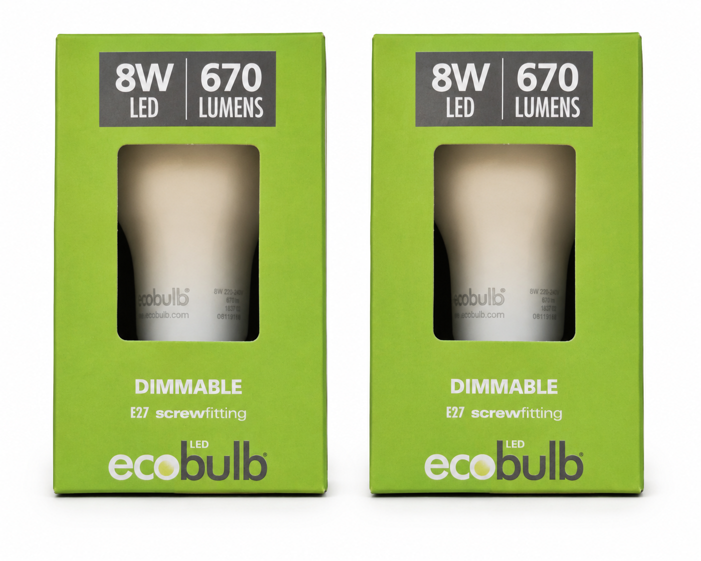 Ecobulb 8E2730LD2 [2 Pack] 8W LED E27 Dimmable Warm White Light Bulb 3000K (NEW)