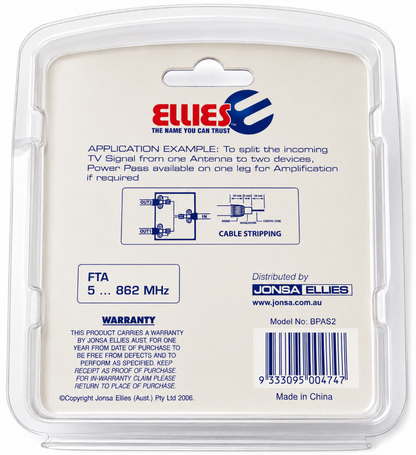 JONSA-ELLIES BPAS2 2 Way TV Signal Splitter FTA Split TV Signal (NEW Sealed)