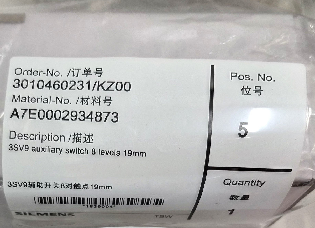 Siemens A7E0002934873 3SV9 Auxiliary Switch 8 Level 19mm (New Sealed)