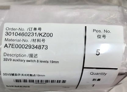 Siemens A7E0002934873 3SV9 Auxiliary Switch 8 Level 19mm (New Sealed)