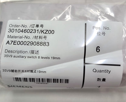 Siemens A7E0002908883 3SV9 Auxiliary Switch 8 Level 19mm (New Sealed)