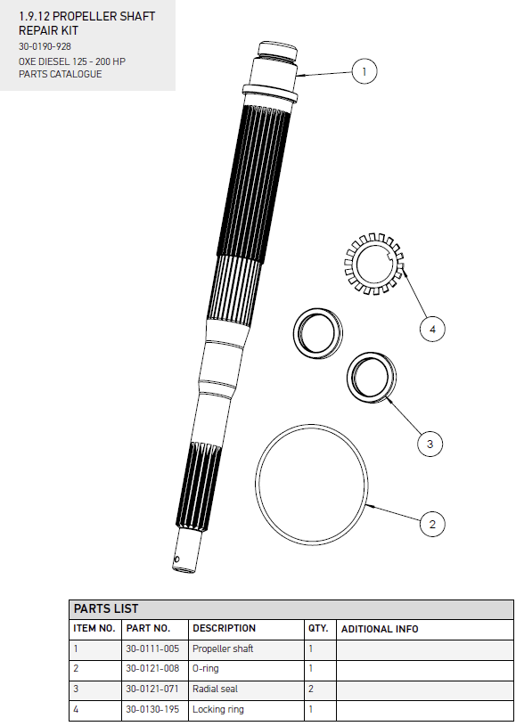 OXE-Diesel 30-0190-928 Propeller Shaft Repair Kit for 125–200 HP (New Opened)