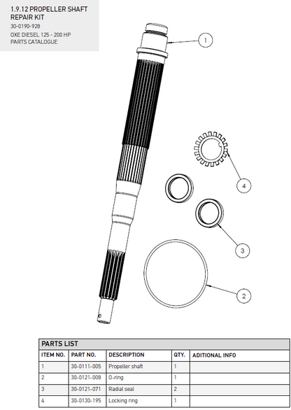 OXE-Diesel 30-0190-928 Propeller Shaft Repair Kit for 125–200 HP (New Opened)