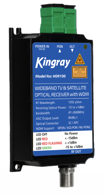 Kingray KOR100 Wideband TV & Satellite Optical Receiver WDM (NEW In Box)