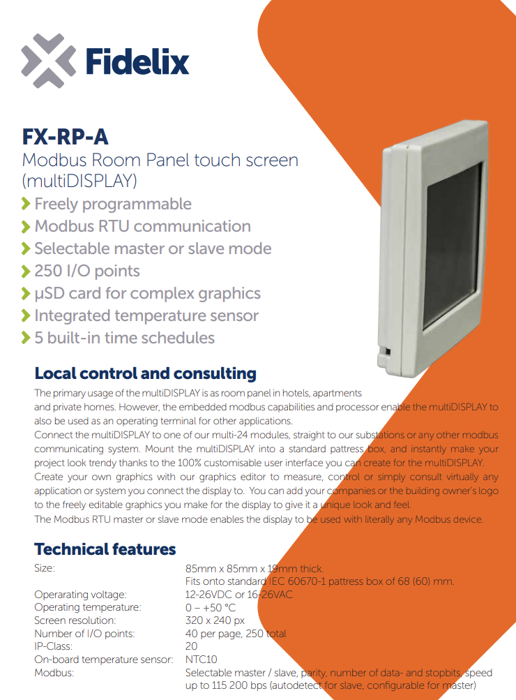 FIDELIX FX-RP-A multiDISPLAY (A) Room terminal 3.5″ touchscreen (NEW In Box)