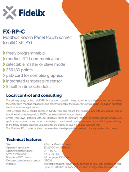 Fidelix FX-RP-C multiDISPLAY 3.5" Touchscreen Modbus Room Panel (USED No Acc)