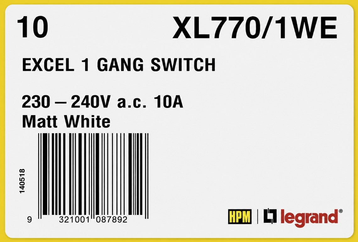 HPM XL770/1WE [10 Pack] Excel 1 Gang Vertical Light Switch 10A White (NEW In Box)