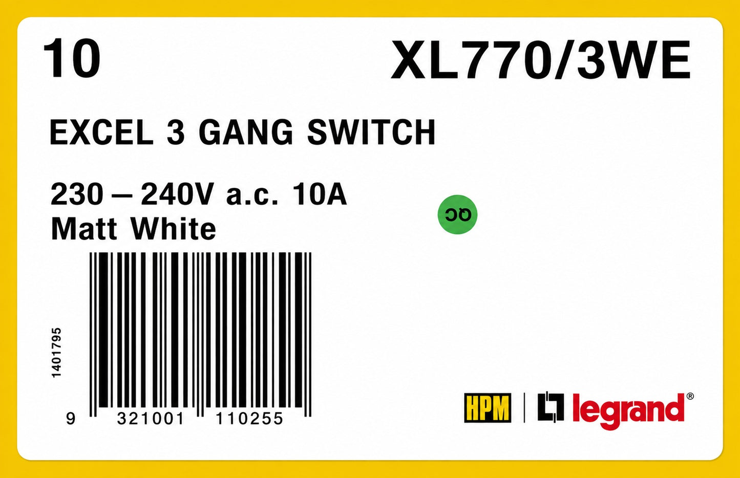 HPM XL770/3WE [10 Pack] Excel 3 Gang Vertical Light Switch 10A White (NEW In Box)